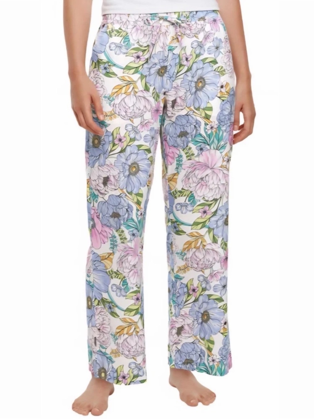 GAP Pastel Floral Print Wide Leg Lounge Pants L Pockets Summer Pajamas Cotton